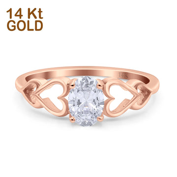 14K Rose Gold Solitaire Heart Promise Engagement Ring Oval Cubic Zirconia Wholesale